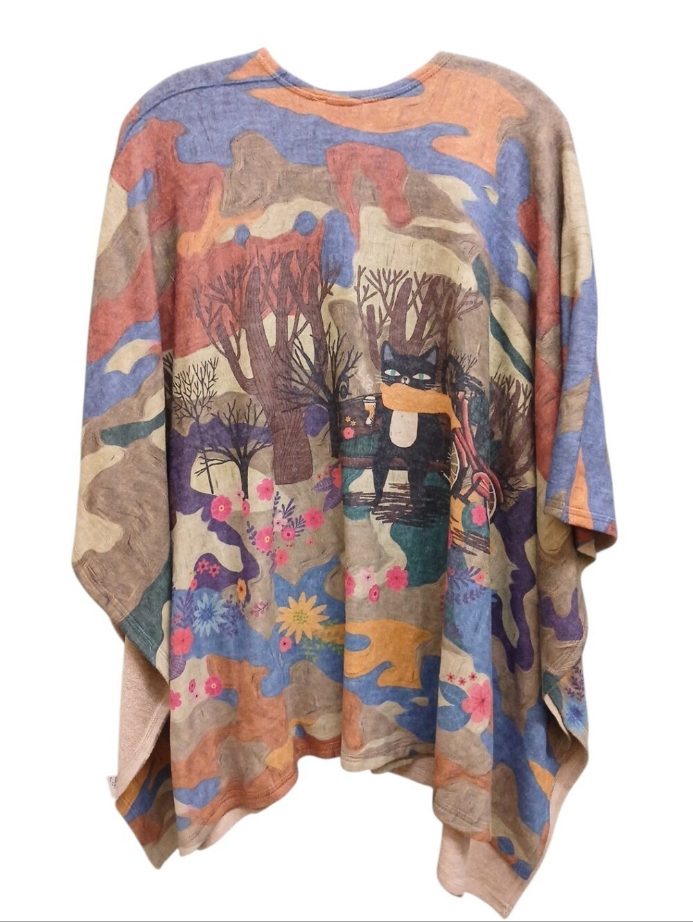 Inoah Oversized Women's Cat Forest Graphic Poncho Wrap One Size Fits All